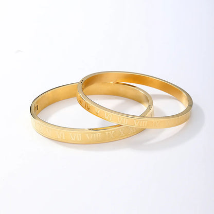 Luxurious Simple Style Roman Style Roman Numeral Stainless Steel Plating 18k Gold Plated Bangle