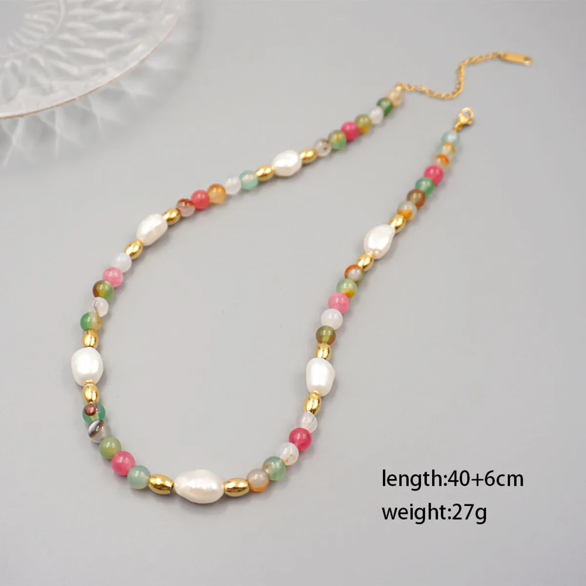 Luxurious Simple Style Round 304 Stainless Steel Natural Stone Freshwater Pearl Beaded Handmade Gold Plated Women'S Necklace