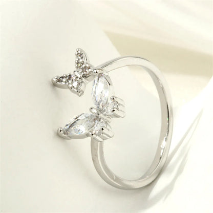 Luxurious Simple Style Round Butterfly Copper Plating Inlay Zircon 18k Gold Plated Open Rings