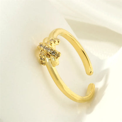 Luxurious Simple Style Round Butterfly Copper Plating Inlay Zircon 18k Gold Plated Open Rings