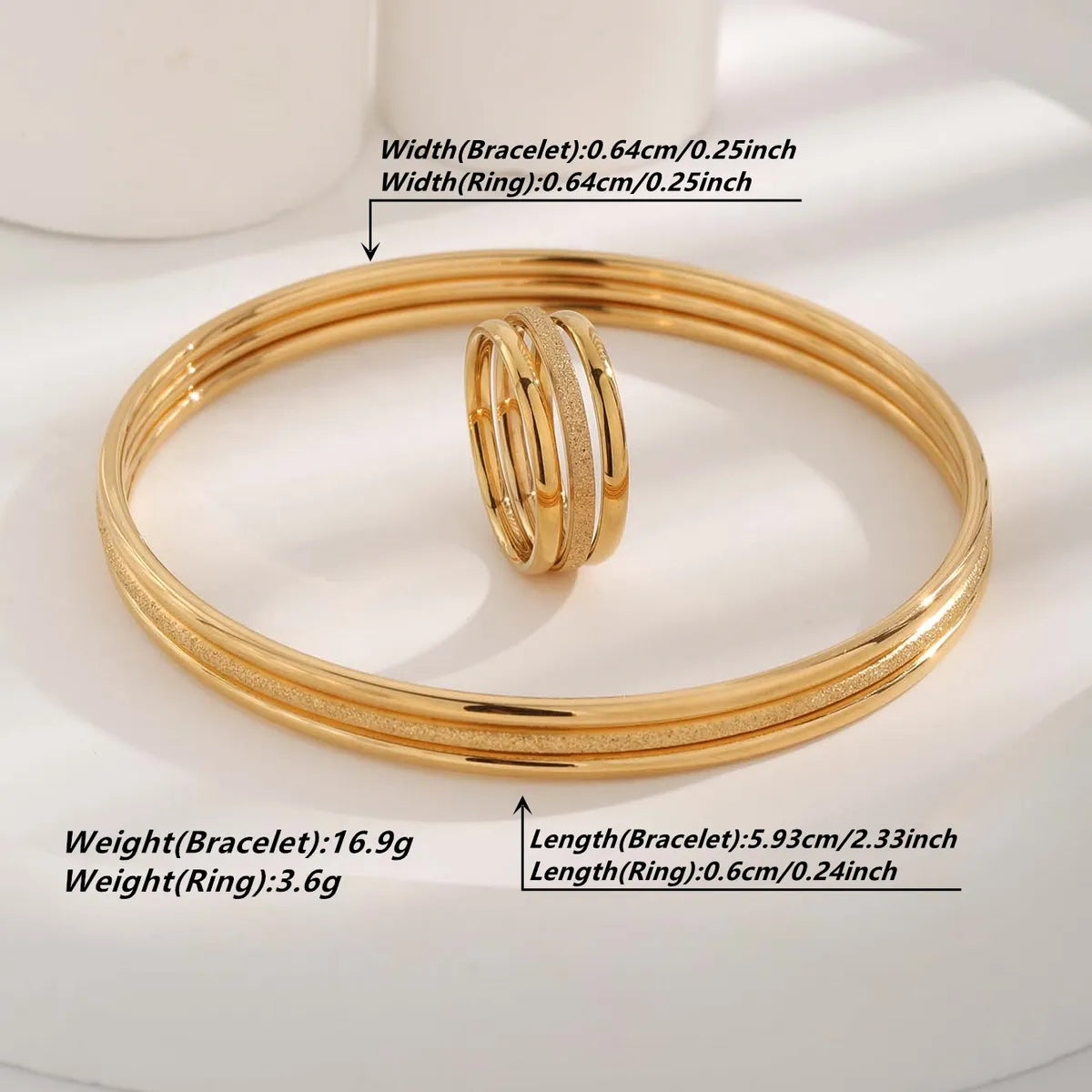 Wholesale Jewelry Luxurious Simple Style Round 304 Stainless Steel 18K Gold Plated Plating Rings Bracelets