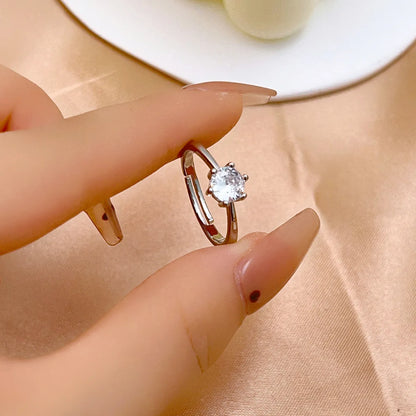 Luxurious Simple Style Shiny Square Eye Copper Plating Inlay Zircon White Gold Plated Open Rings