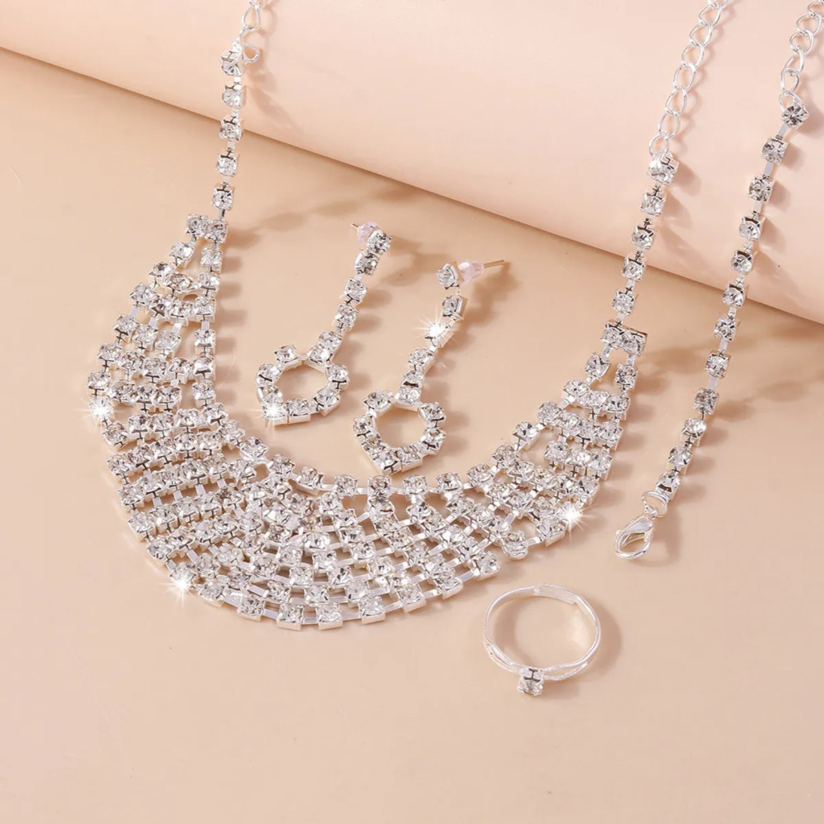 Luxurious Solid Color Alloy Inlay Artificial Diamond Women's Bracelets Earrings Necklace