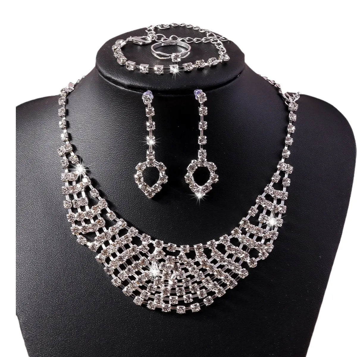 Luxurious Solid Color Alloy Inlay Artificial Diamond Women's Bracelets Earrings Necklace