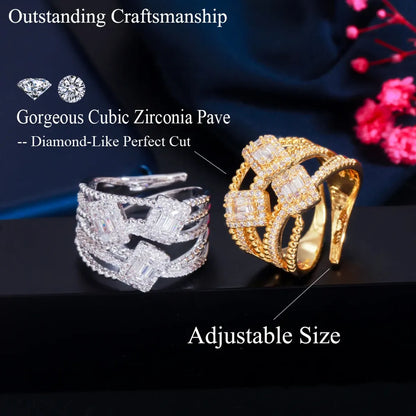 Luxurious Solid Color Copper Plating Inlay Artificial Gemstones 14k Gold Plated White Gold Plated Rhodium Plated Rings