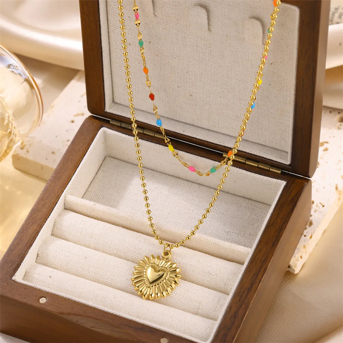 Luxurious Solid Color Stainless Steel Enamel Plating Inlay Zircon 18k Gold Plated Necklace