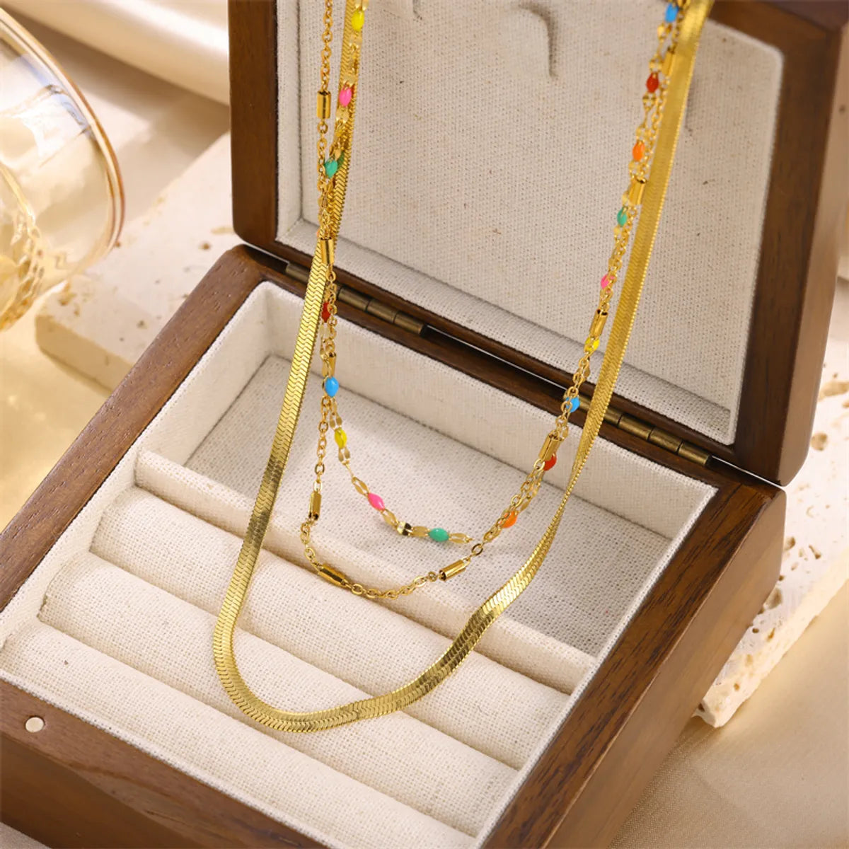 Luxurious Solid Color Stainless Steel Enamel Plating Inlay Zircon 18k Gold Plated Necklace