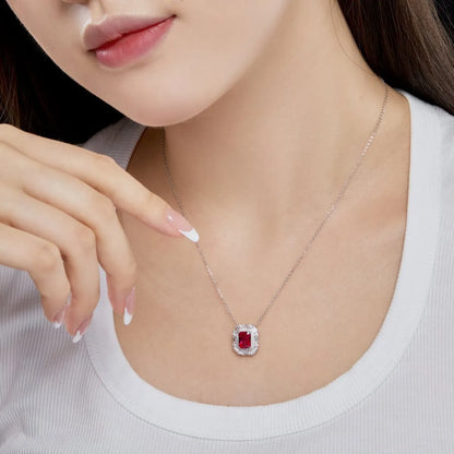 Luxurious Square Sterling Silver Plating Inlay Zircon Pendant Necklace