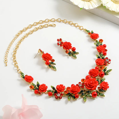 Luxurious Sweet Flower Alloy Polishing Plating Inlay Enamel Women's Earrings Necklace