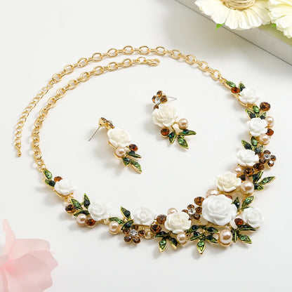 Luxurious Sweet Flower Alloy Polishing Plating Inlay Enamel Women's Earrings Necklace