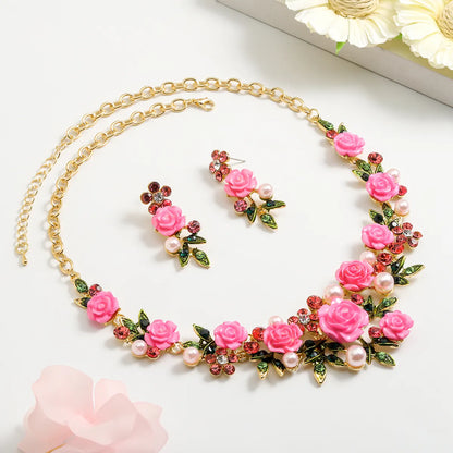 Luxurious Sweet Flower Alloy Polishing Plating Inlay Enamel Women's Earrings Necklace