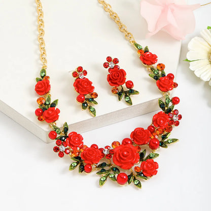 Luxurious Sweet Flower Alloy Polishing Plating Inlay Enamel Women's Earrings Necklace