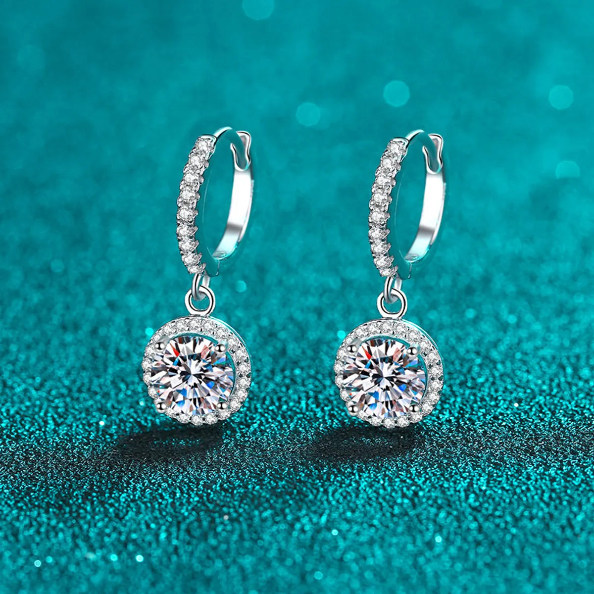 Luxurious Sweet Round Sterling Silver Moissanite Zircon Drop Earrings In Bulk