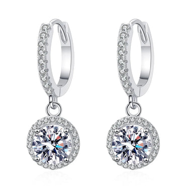 Luxurious Sweet Round Sterling Silver Moissanite Zircon Drop Earrings In Bulk