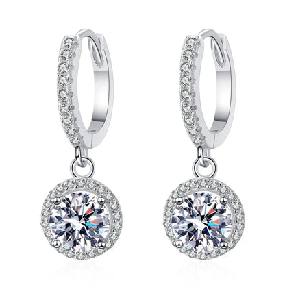 Luxurious Sweet Round Sterling Silver Moissanite Zircon Drop Earrings In Bulk