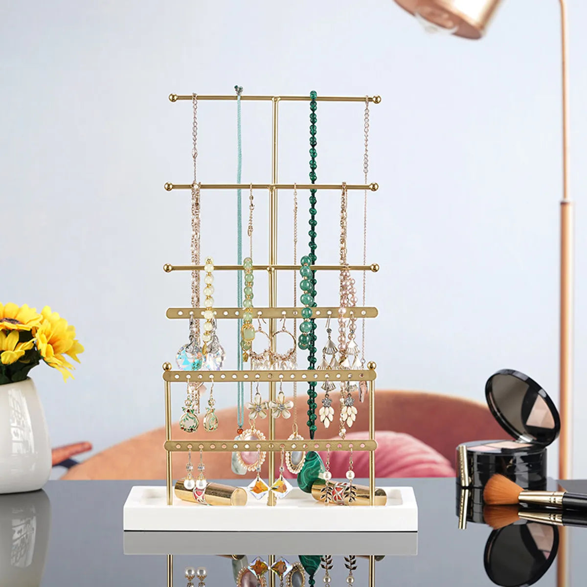 Luxurious T Shape Solid Wood Metal Jewelry Rack