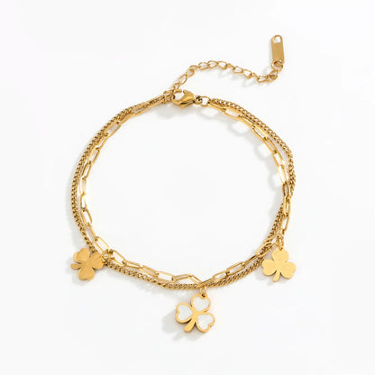 Luxurious Vacation Flower 304 Stainless Steel Gold Plated Shell Bracelets In Bulk