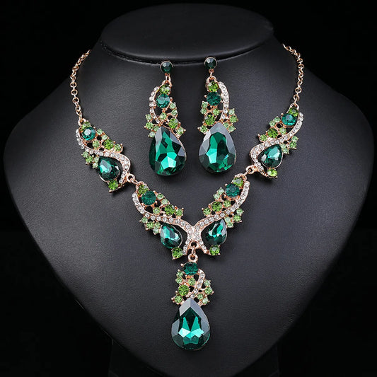 Luxurious Water Droplets Alloy Plating Rhinestones Women's Earrings Necklace