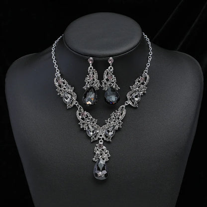 Luxurious Water Droplets Alloy Plating Rhinestones Women's Earrings Necklace