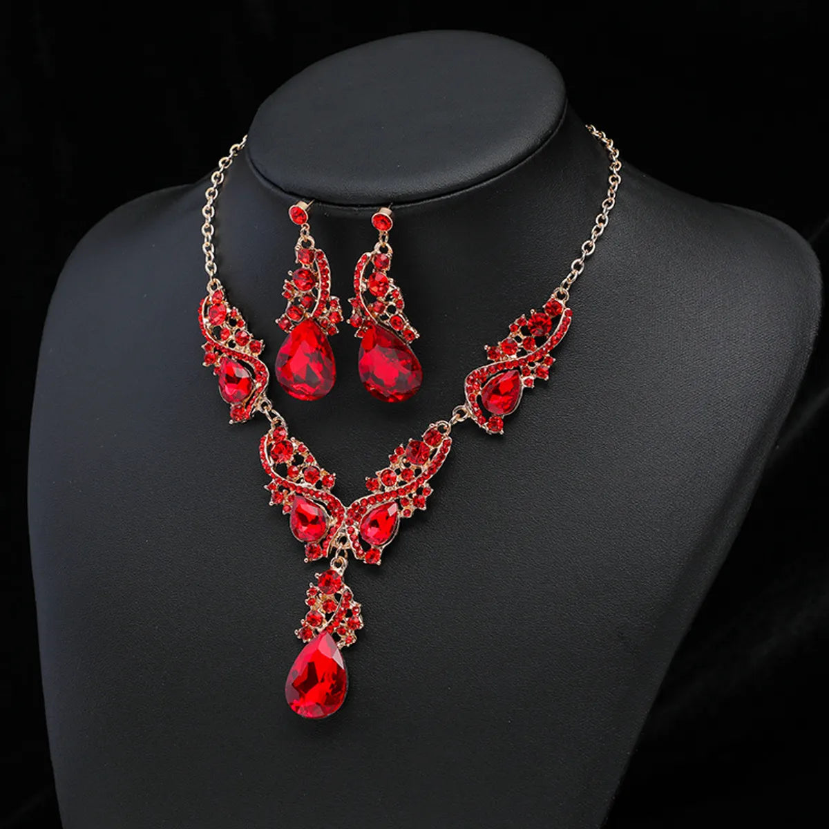 Luxurious Water Droplets Alloy Plating Rhinestones Women's Earrings Necklace