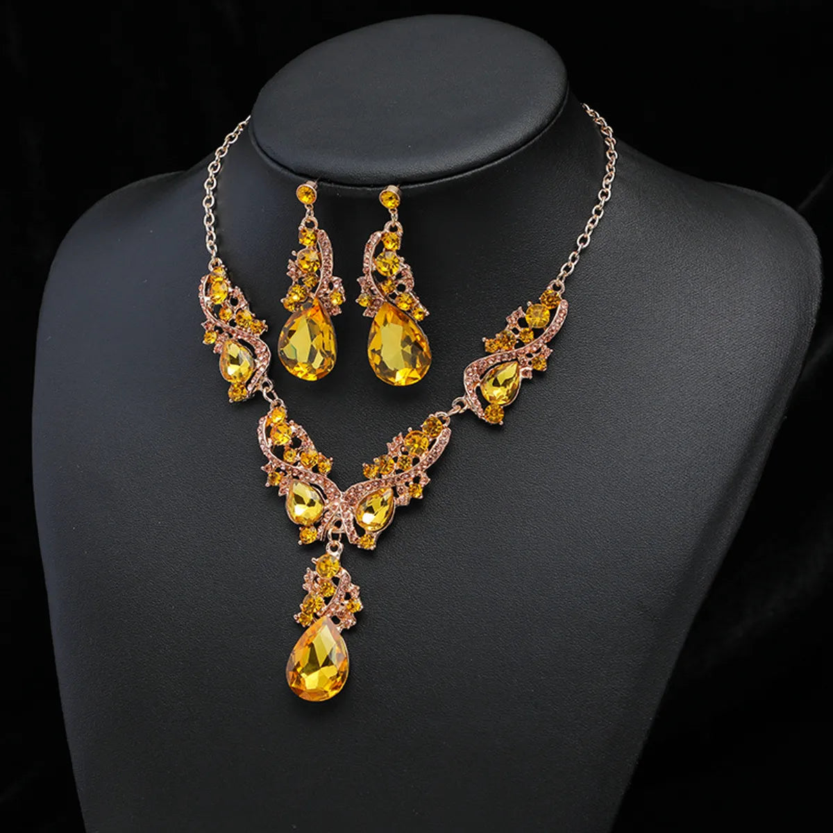 Luxurious Water Droplets Alloy Plating Rhinestones Women's Earrings Necklace