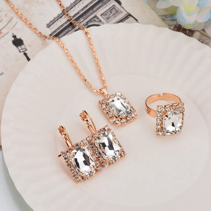 Luxurious Water Droplets Artificial Crystal Rhinestone Women'S Rings Earrings Necklace