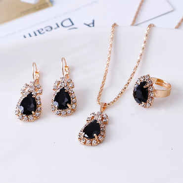 Luxurious Water Droplets Artificial Crystal Rhinestone Women'S Rings Earrings Necklace