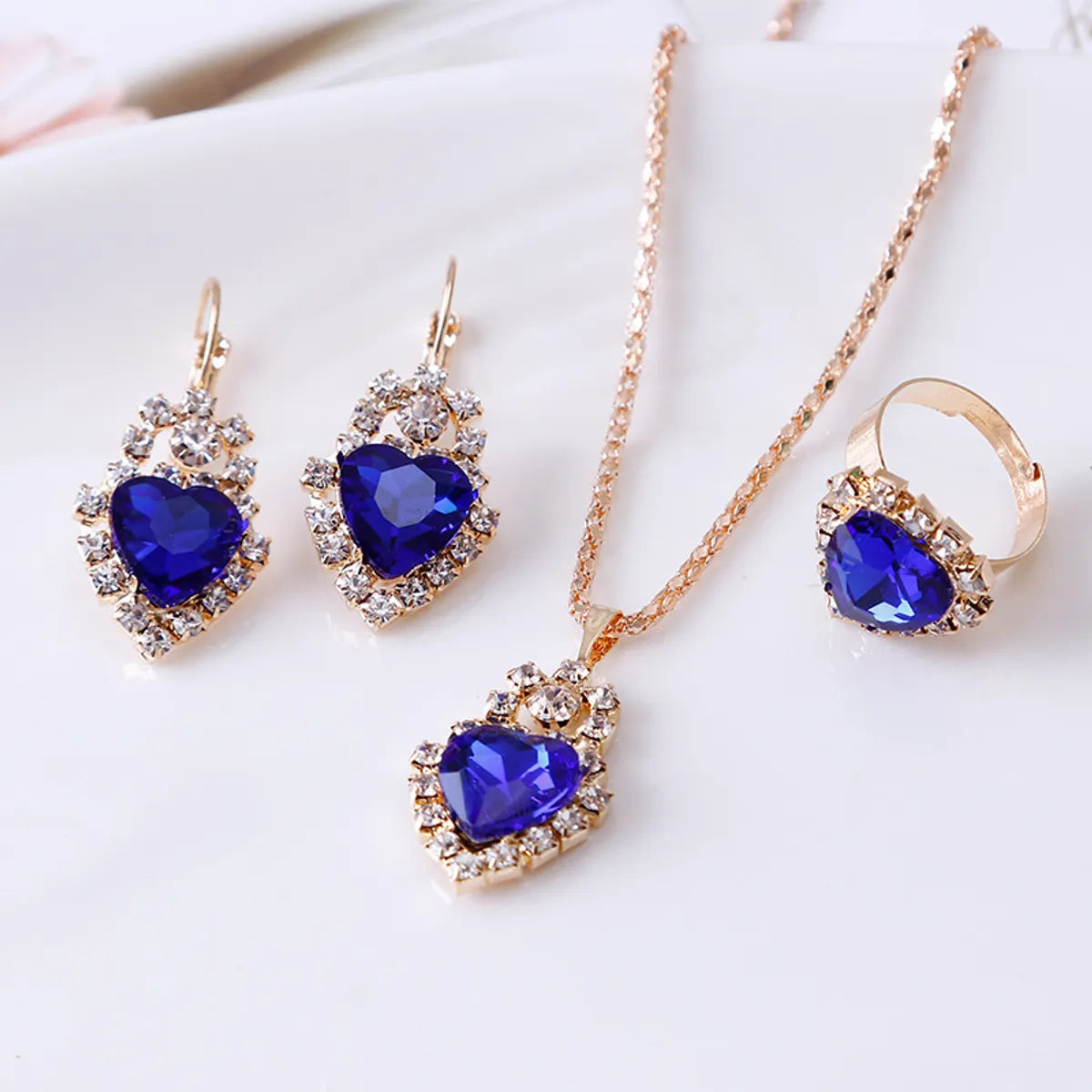 Luxurious Water Droplets Artificial Crystal Rhinestone Women'S Rings Earrings Necklace