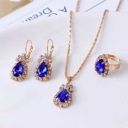 Luxurious Water Droplets Artificial Crystal Rhinestone Women'S Rings Earrings Necklace