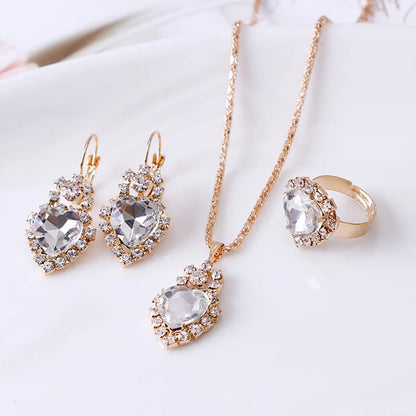 Luxurious Water Droplets Artificial Crystal Rhinestone Women'S Rings Earrings Necklace