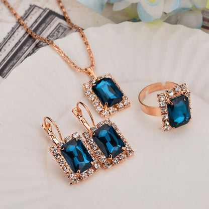 Luxurious Water Droplets Artificial Crystal Rhinestone Women'S Rings Earrings Necklace