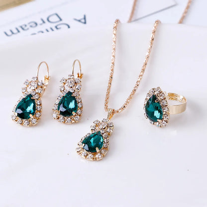 Luxurious Water Droplets Artificial Crystal Rhinestone Women'S Rings Earrings Necklace