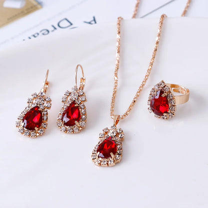 Luxurious Water Droplets Artificial Crystal Rhinestone Women'S Rings Earrings Necklace