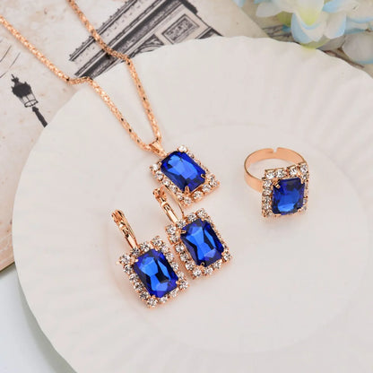 Luxurious Water Droplets Artificial Crystal Rhinestone Women'S Rings Earrings Necklace