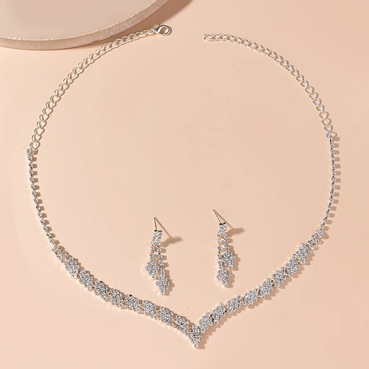 Luxurious Wedding Solid Color Alloy Plating Inlay Rhinestones Silver Plated Women's Jewelry Set