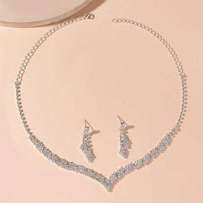 Luxurious Wedding Solid Color Alloy Plating Inlay Rhinestones Silver Plated Women's Jewelry Set