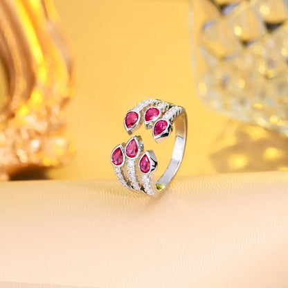 Luxurious Wedding Water Droplets Copper Plating Inlay Artificial Gemstones White Gold Plated Rhodium Plated Open Rings