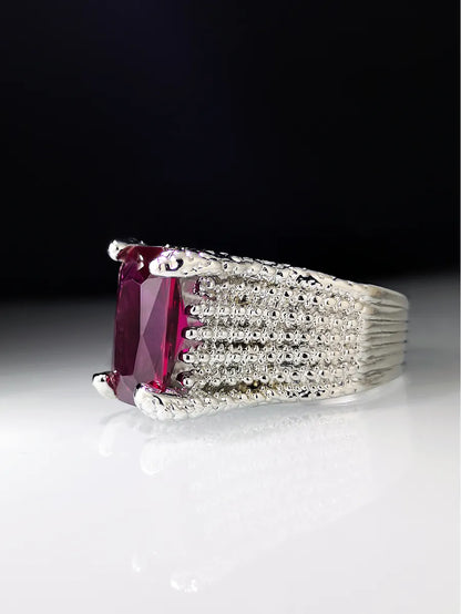 Luxury Rhinestone Inlaid Square Ruby Silver Alloy Rings