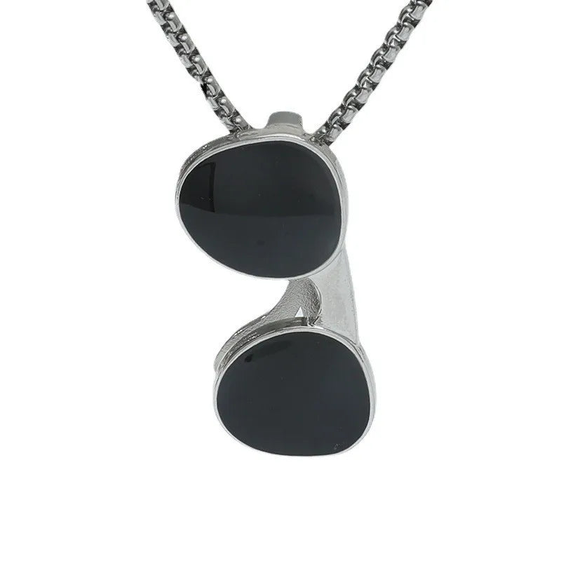 Magic Mirror Necklace Hip-Hop Sunglasses Niche Design Pendant Stainless Steel Necklace