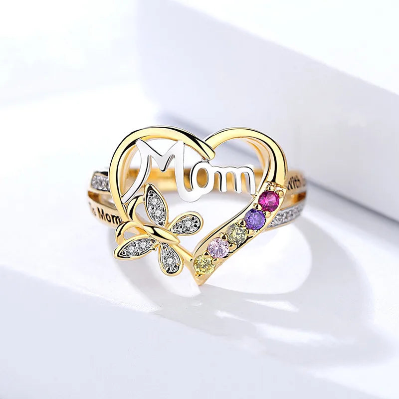 Mama Heart Shape Alloy Plating Rhinestones Mother'S Day Women'S Rings