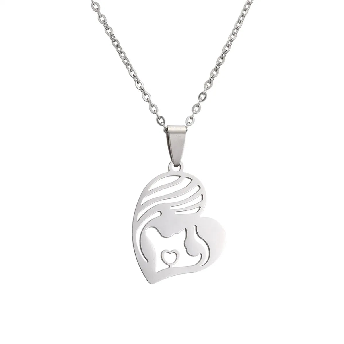 Mama Human Heart Shape Stainless Steel Plating Pendant Necklace