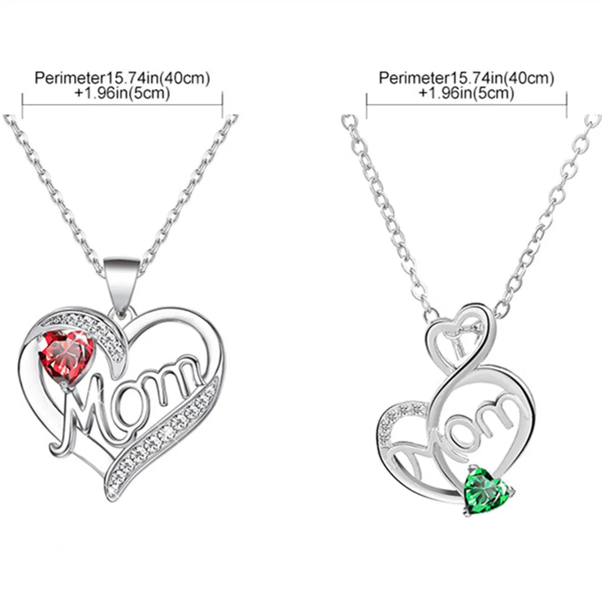 Mama Letter Moon Heart Shape Metal Copper Inlay Rhinestones Zircon Mother's Day Women's Pendant Necklace