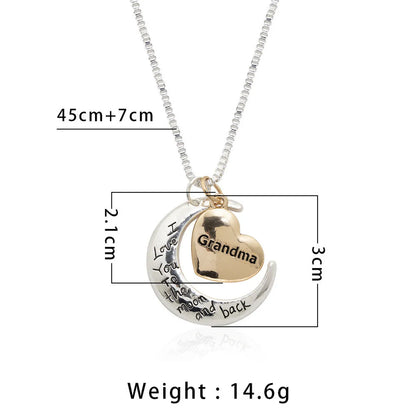 Mama Letter Moon Heart Shape Metal Copper Inlay Rhinestones Zircon Mother's Day Women's Pendant Necklace