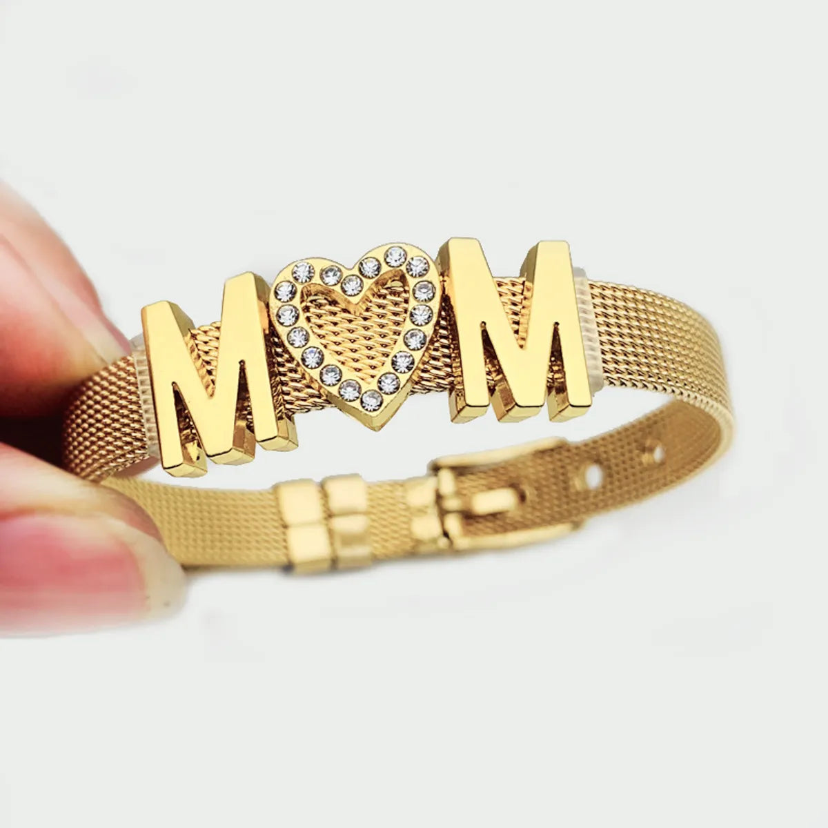 Mama Letter Stainless Steel Inlay Rhinestones Bracelets