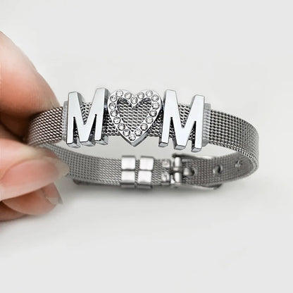 Mama Letter Stainless Steel Inlay Rhinestones Bracelets