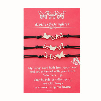 Mama Simple Style Butterfly Stainless Steel Rope Hollow Out Bracelets 3 Piece Set