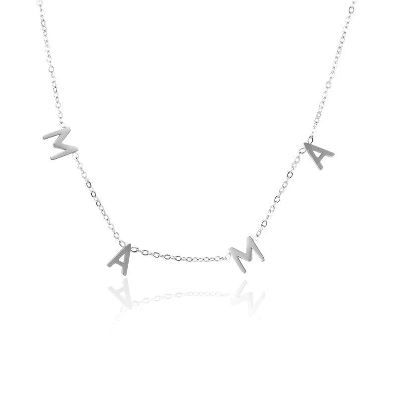 Mama Simple Style Letter Sterling Silver Inlay Zircon Necklace