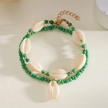 Marine Style Beach Pastoral Shell Plastic Shell Beaded Women'S Anklet