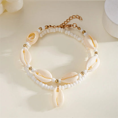 Marine Style Beach Pastoral Shell Plastic Shell Beaded Women'S Anklet