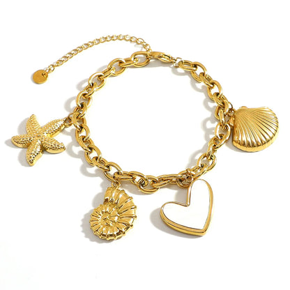 Marine Style IG Style Starfish Conch Heart Shape 304 Stainless Steel Shell Bracelets In Bulk